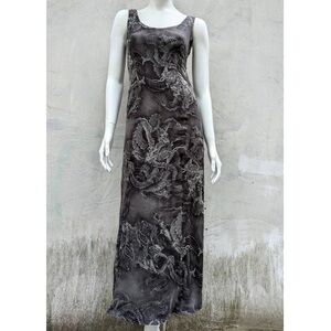 Vintage 1990s Kenzo 100 % silk dragon Black grey  Sleeveless maxi Dress